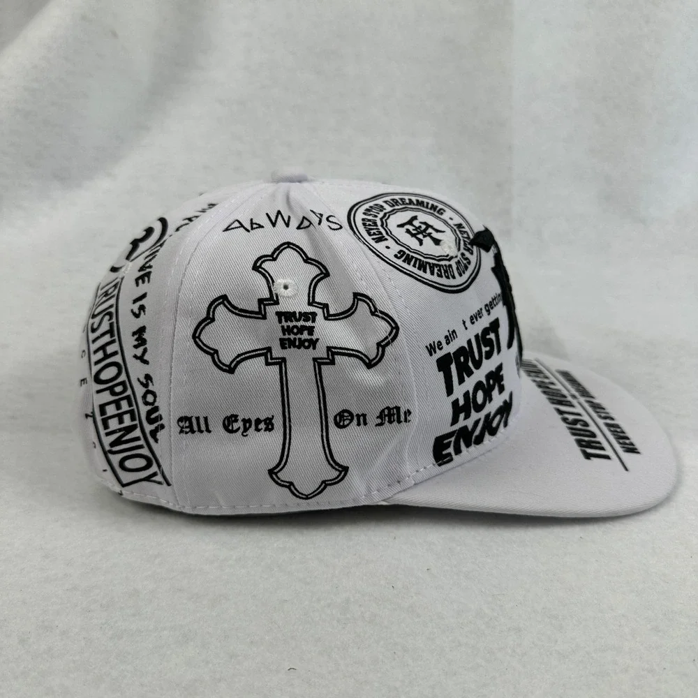 White Graphic‎ Print Snapback Hat Trust Hope Enjoy Never Stop Dreaming
